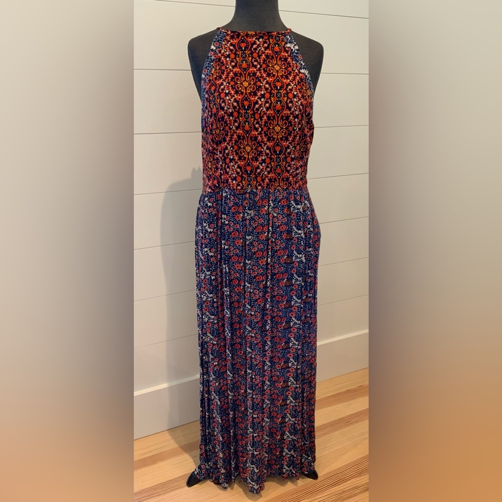 Altar'd State Vibrant Orange and Blue Maxi Dress Size Large